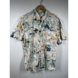 GAP Shirt Mens XL Multicolor Map Print Standard Fit Stretch Travel Resort Casual